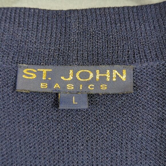 St. John Cardigan Women's L Blue Santana Knit Nautical Golden Buttons Epaulettes - Picture 4 of 13